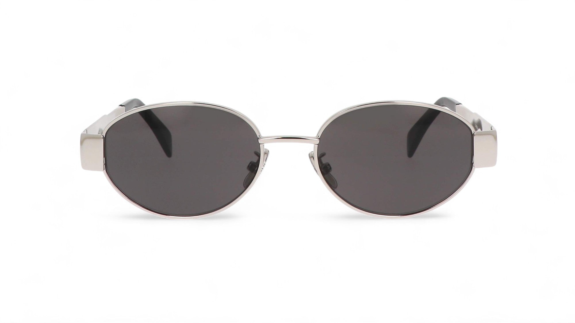 Celine Triomphe Metal sunglasses CL40235U Gold Front close up. Silver and gray lens.