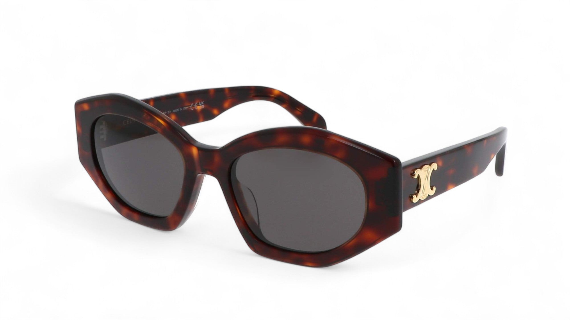 Celine CL40238U sunglasses – Front view of bold geometric tortoise frames with UV protection.
