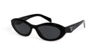 Prada SPR26Z sunglasses – Front view of chic black oval acetate frames with UV protection.
