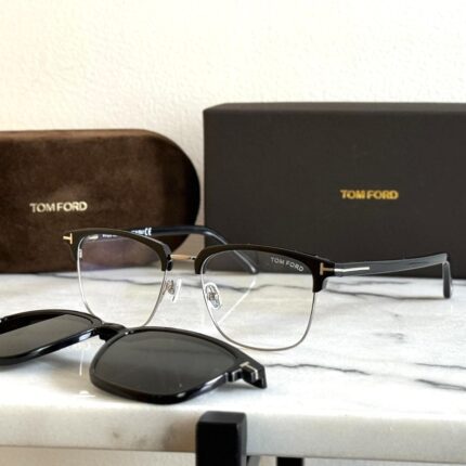 Tom Ford FT5683-B Silver Blue-Light Block with Magnetic Clip-On