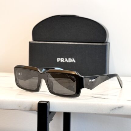 Prada PR 27ZS Symbole Sunglasses – Black Acetate Rectangular Frame