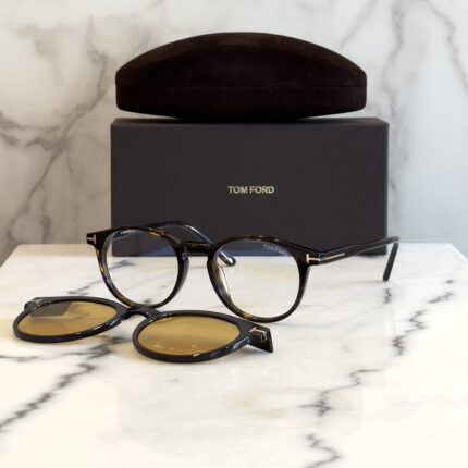 Tom Ford FT5823 Eco 052 - Round Tortoise Magnetic Yellow Clip-On