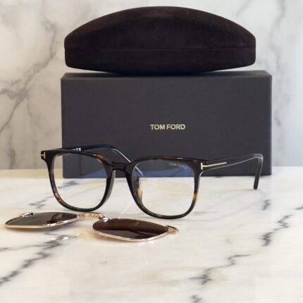 Tom Ford FT5916-B Tortoise Square Eyeglasses - Magnetic Clip-On