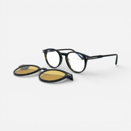 Tom Ford FT5823 Eco 052 - Round Tortoise Magnetic Yellow Clip-On