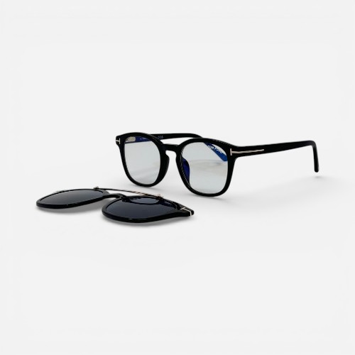 Tom Ford FT 5532-B Black Square Eyeglasses - Magnetic Clip-On